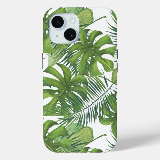 Tropical leaves iPhone 15 Case (Back)