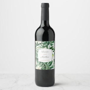 Tropical Leaves Jungle Foliage Wedding Shower Wine Label