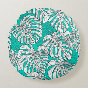 Tropical leaves, jungle leaves seamless vintage fl round cushion