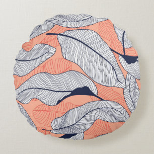 Tropical leaves, jungle leaves seamless vintage fl round cushion
