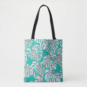Tropical leaves, jungle leaves seamless vintage fl tote bag