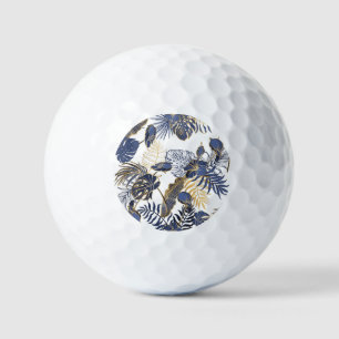 Tropical leaves, jungle seamless background. golf balls