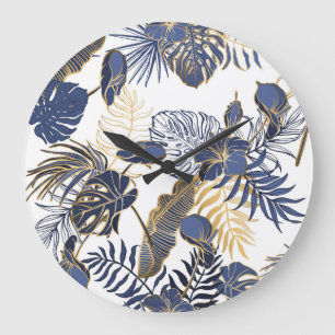 Tropical leaves, jungle seamless background. large clock