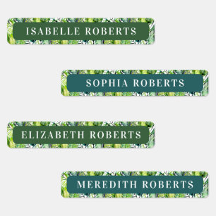 Tropical Leaves Kids Name Waterproof Labels