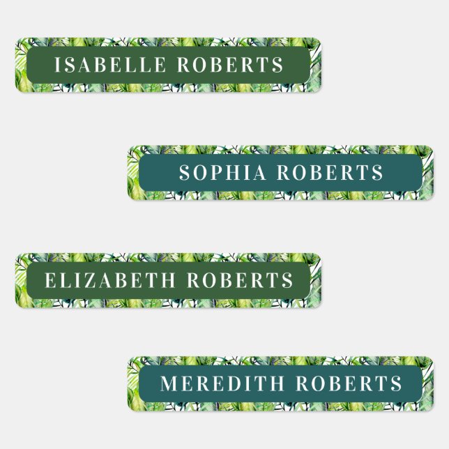 Tropical Leaves Kids Name Waterproof Labels (Group)