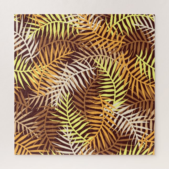 Tropical Leaves Leaf Nature Pattern Brown Orange Jigsaw Puzzle (Vertical)