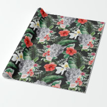 Tropical leaves leopard floral wrapping paper