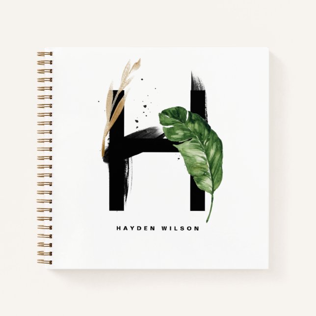 Tropical Leaves Letter H Monogram Personalised Notebook (Front)