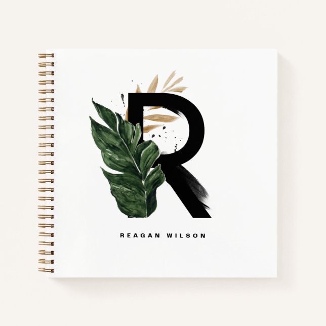 Tropical Leaves Letter R Monogram Personalised Notebook (Front)