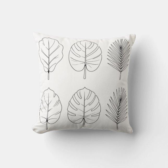 Tropical Leaves Line Art Pattern Cushion (Front)