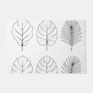 Tropical Leaves Line Art Pattern Doormat