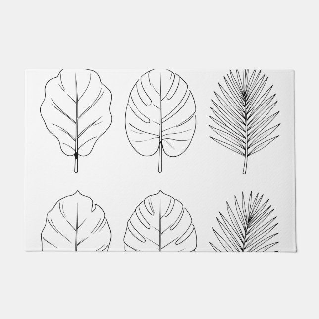 Tropical Leaves Line Art Pattern Doormat (Front)