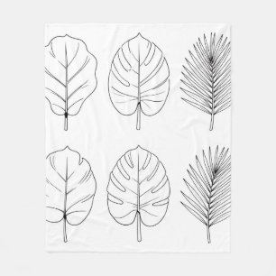 Tropical Leaves Line Art Pattern Fleece Blanket