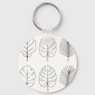 Tropical Leaves Line Art Pattern Key Ring