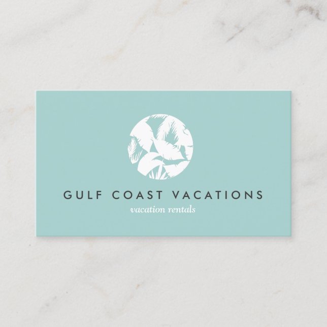 Tropical Leaves Logo on Aqua for Vacation Rental Business Card (Front)