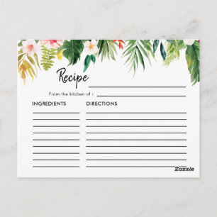 Tropical Leaves Luau Bridal Shower Recipe Card