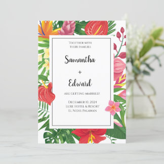 Tropical Leaves Luau Getting Married Wedding Invitation