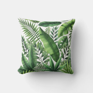 Tropical Leaves Lush Green Botanical Cushion
