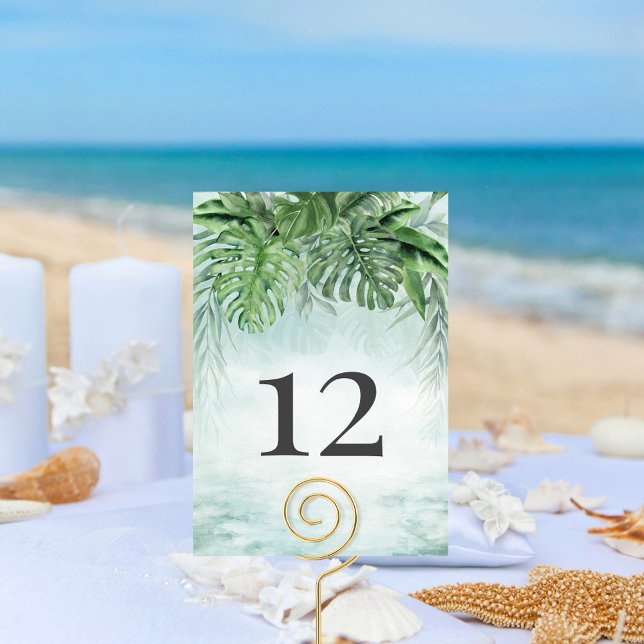 Tropical Leaves Lush Watercolor Wedding Table Number (Creator Uploaded)