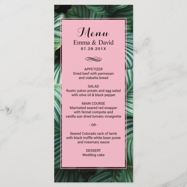 Tropical Leaves Modern Luau Wedding Menu (Front)