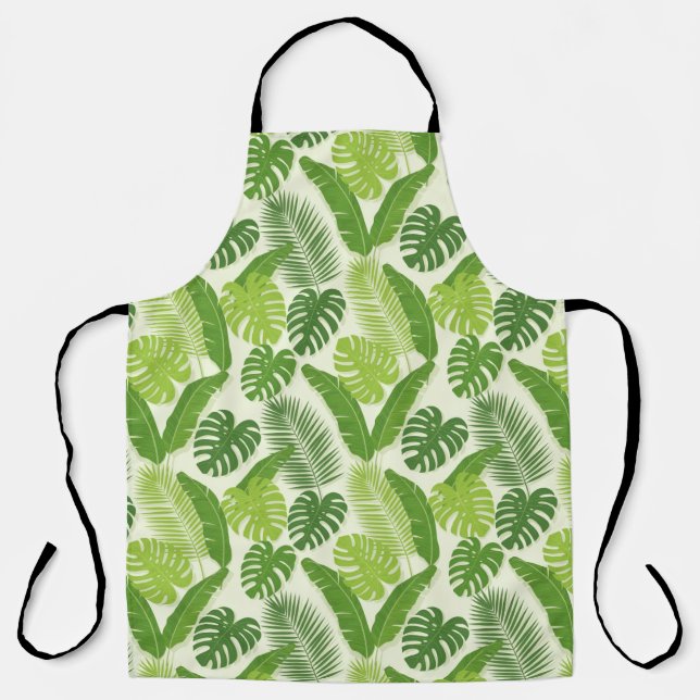 Tropical Leaves & Monstera Seamless Pattern Apron (Front)