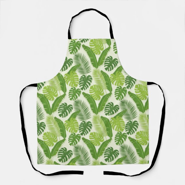 Tropical Leaves & Monstera Seamless Pattern Apron (Front)