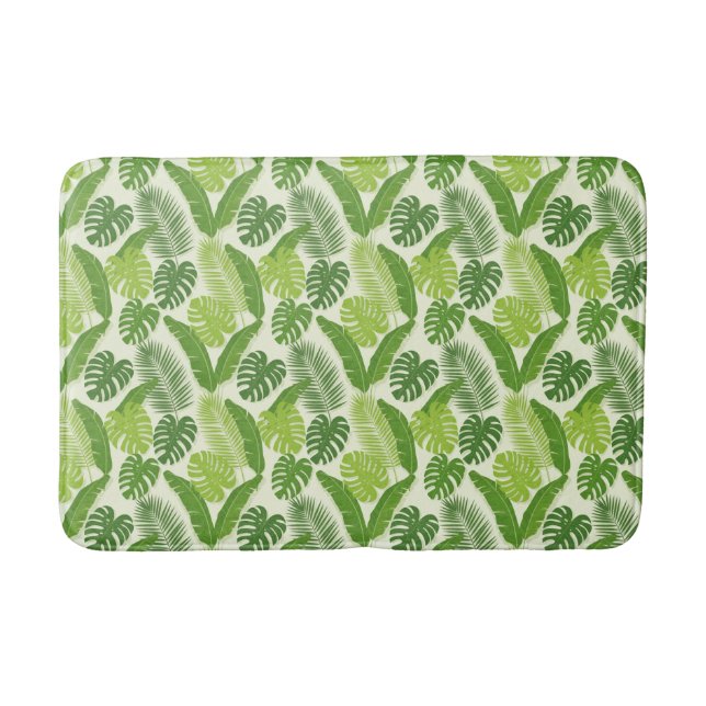 Tropical Leaves & Monstera Seamless Pattern Bath Mat (Front)