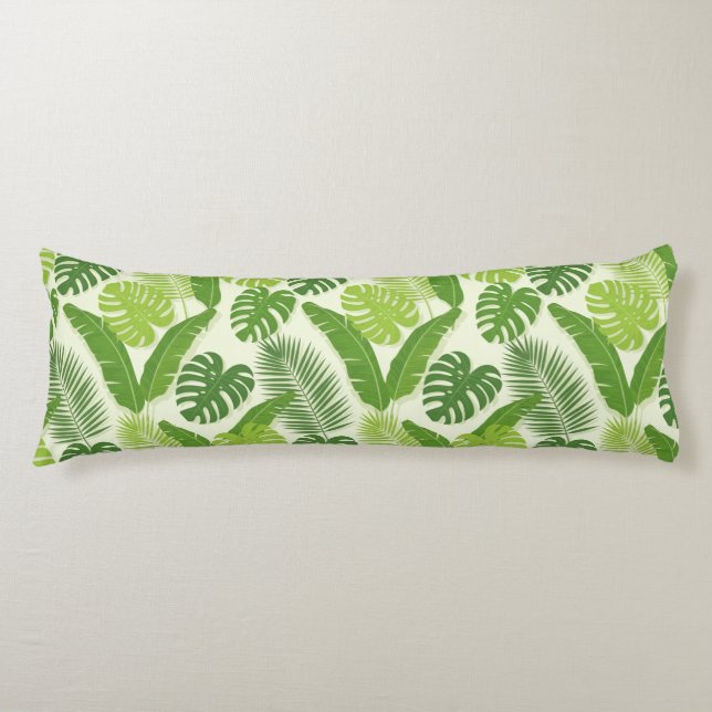 Tropical Leaves & Monstera Seamless Pattern Body Cushion (Front)