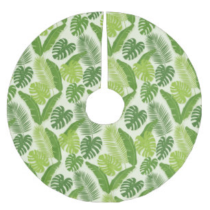 Tropical Leaves & Monstera Seamless Pattern Brushed Polyester Tree Skirt