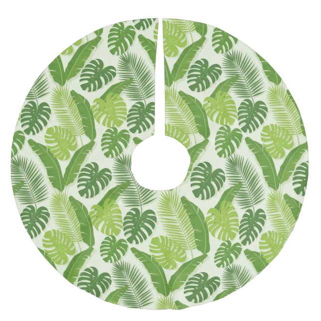 Tropical Leaves & Monstera Seamless Pattern Brushed Polyester Tree Skirt (Front)