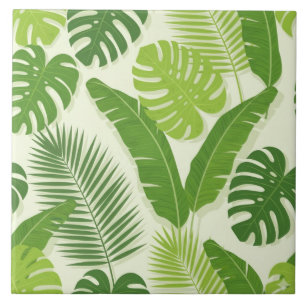 Tropical Leaves & Monstera Seamless Pattern Ceramic Tile