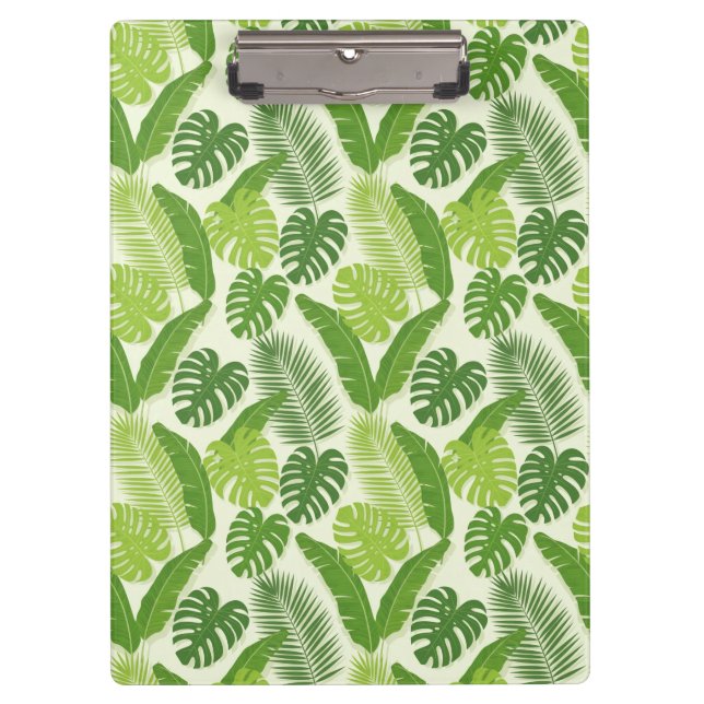 Tropical Leaves & Monstera Seamless Pattern Clipboard (Front)