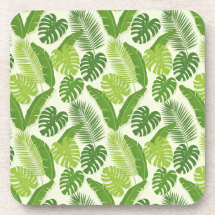 Tropical Leaves & Monstera Seamless Pattern Coaster