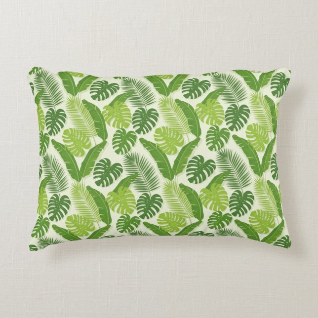 Tropical Leaves & Monstera Seamless Pattern Decorative Cushion (Front)