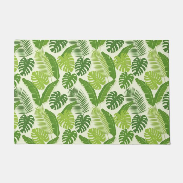 Tropical Leaves & Monstera Seamless Pattern Doormat (Front)
