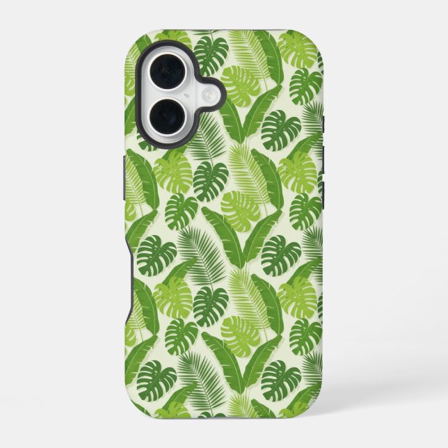 Tropical Leaves & Monstera Seamless Pattern iPhone 16 Case (Back)