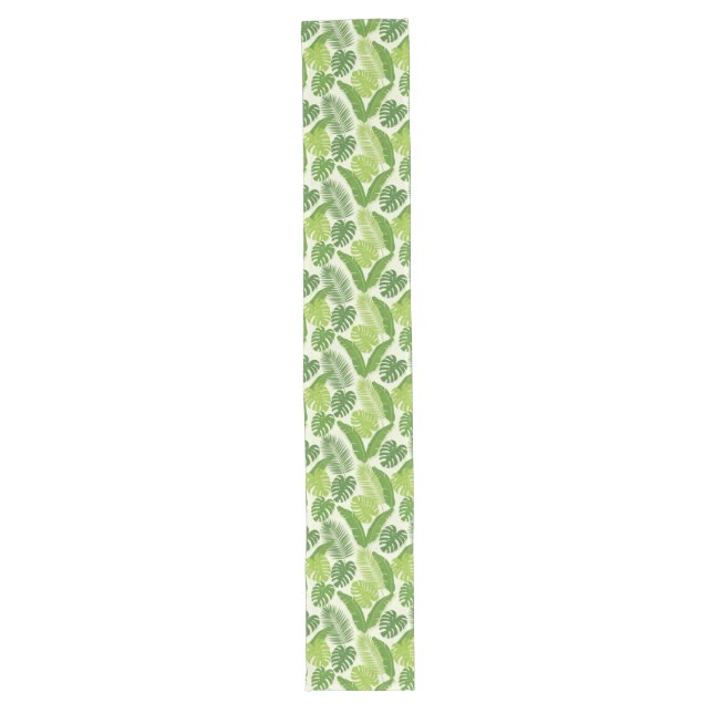 Tropical Leaves & Monstera Seamless Pattern Long Table Runner (Front)