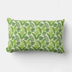 Tropical Leaves & Monstera Seamless Pattern Lumbar Cushion