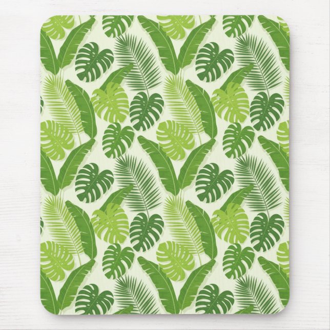 Tropical Leaves & Monstera Seamless Pattern Mouse Pad (Front)