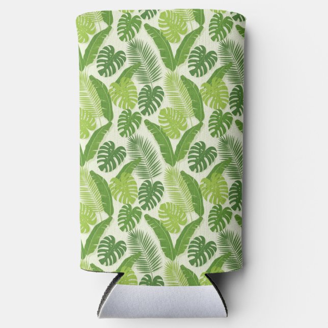 Tropical Leaves & Monstera Seamless Pattern Seltzer Can Cooler (Front)