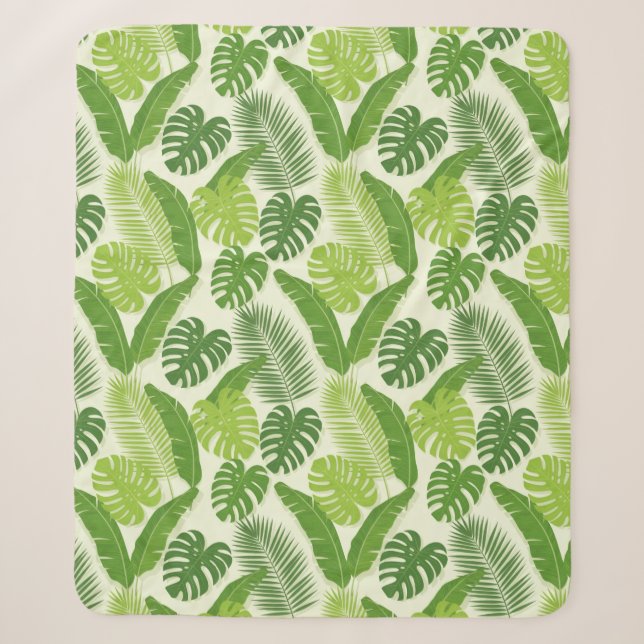 Tropical Leaves & Monstera Seamless Pattern Sherpa Blanket (Front)