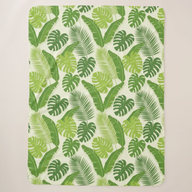 Tropical Leaves & Monstera Seamless Pattern Sherpa Blanket (Front)