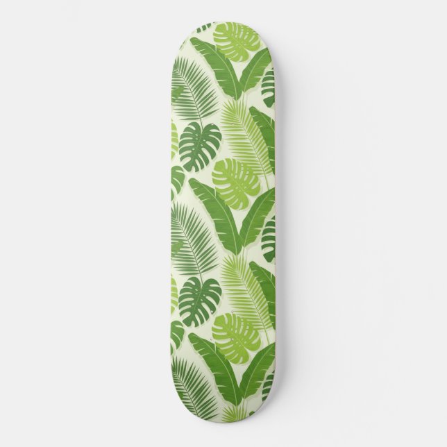 Tropical Leaves & Monstera Seamless Pattern Skateboard (Front)