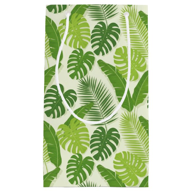 Tropical Leaves & Monstera Seamless Pattern Small Gift Bag (Front)