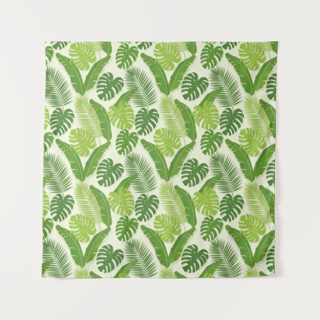 Tropical Leaves & Monstera Seamless Pattern Tapestry (Front)