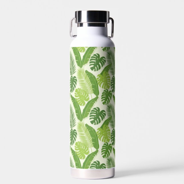 Tropical Leaves & Monstera Seamless Pattern Water Bottle (Front)