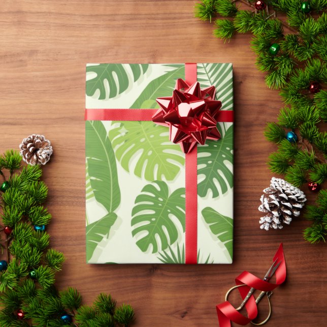 Tropical Leaves & Monstera Seamless Pattern Wrapping Paper (Holiday Gift)