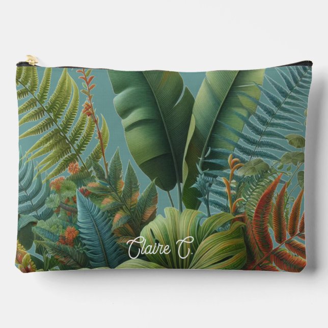 Tropical Leaves Moody Green Ferns Accessory Pouch (Front)