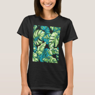 Tropical Leaves Of Banana and Monstera Blue Green T-Shirt