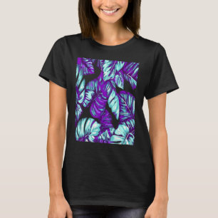 Tropical Leaves Of Banana and Monstera Blue Pink C T-Shirt